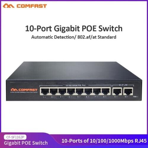 Comfast CF-SF181P 8 port POE + 2 Port UP-Link Ethernet POE switch CF-SF181P 120W High Power supply 2G High back bandwidth