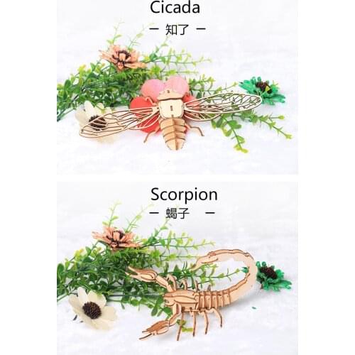 Kids Wooden Puzzle Toys 3D Puzzle DIY Jigsaw Board Wooden Puzzle Insect Animal Handmade Educational Assembly Toy Gift