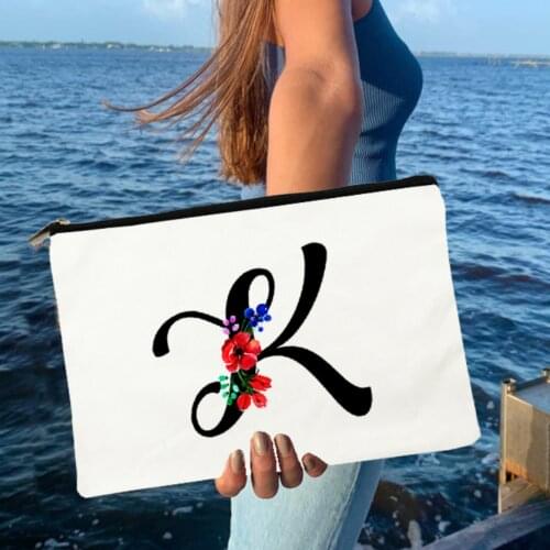 Letter Canvas Cosmetic Cases Bag for Women Flower Popular Printed Zipper Fashion Envelope Elegant Makeup Pouch Bag Portable