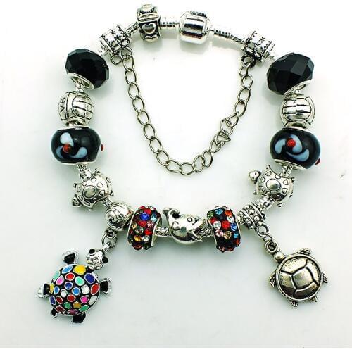 JINGLANG European Style Silver Plated Charm Bracelets For Women Color Rhinestone With Murano Crystal Glass Beads DIY Jewelry