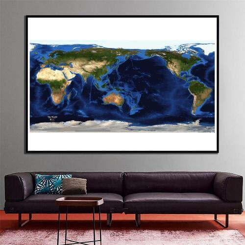 2x3ft The World Topography and Bathymetry Map Satellite Map Fine Canvas Painting For Wall Art Decor Crafts