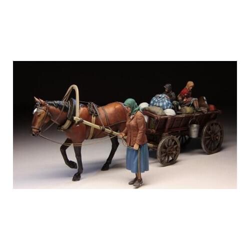 1/35 ancient European Civilian and horse Resin figure Model kits Miniature gk Unassembly Unpainted