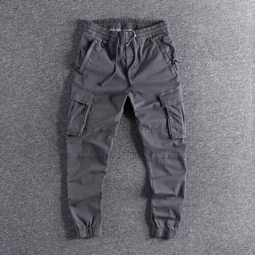 Multi Pocket overalls mens fashion brand Leggings casual pants slim pants mens Korean Trend versatile nine point trouser 0297