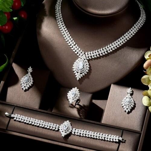 HIBRIDE Beauty Marquised Cut CZ African Jewelry Set Nigerian Wedding White Color Water Drop Women pendientes de fiesta N-980