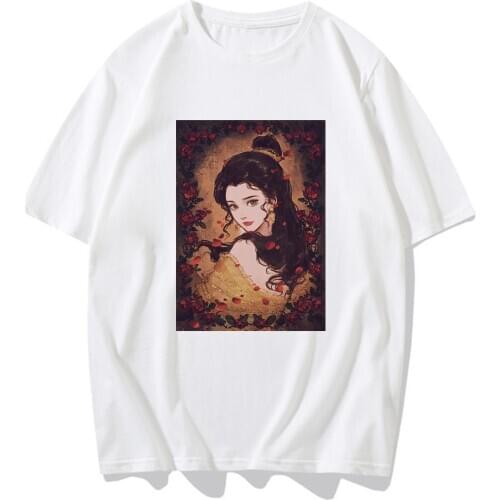 Beauty and the Beast Princess Belle Graphic Women T Shirt Girl Harajuku Tops Kawaii Female T-shirt,Drop Ship