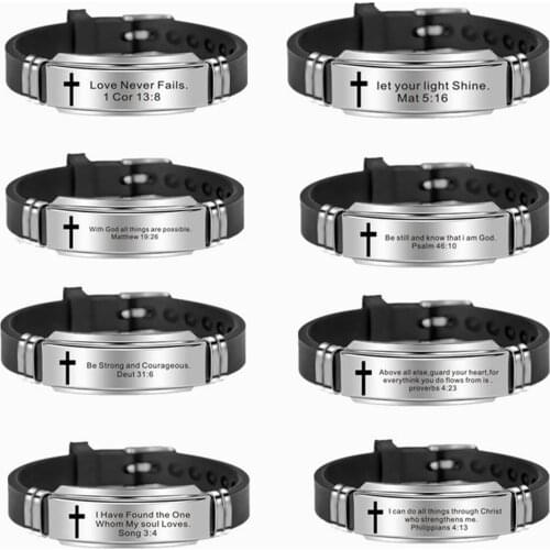 Cross Jesus Scripture Christian Bible Verse Inspiring Faith Silicone Bracelets