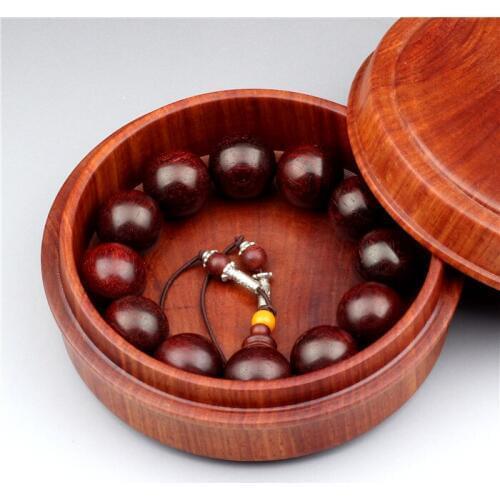 Burma rosewood circular beads hand string box, tea incense storage box, Vietnamese mahogany jewelry box, solid wood box