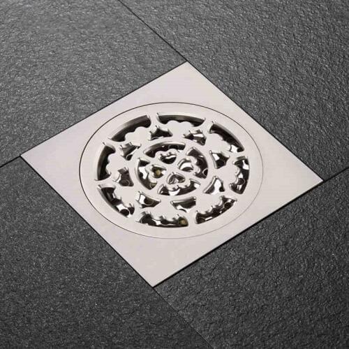 Brushed Nickel solid brass 100 x 100mm square anti-odor floor drain bathroom invisible shower drain
