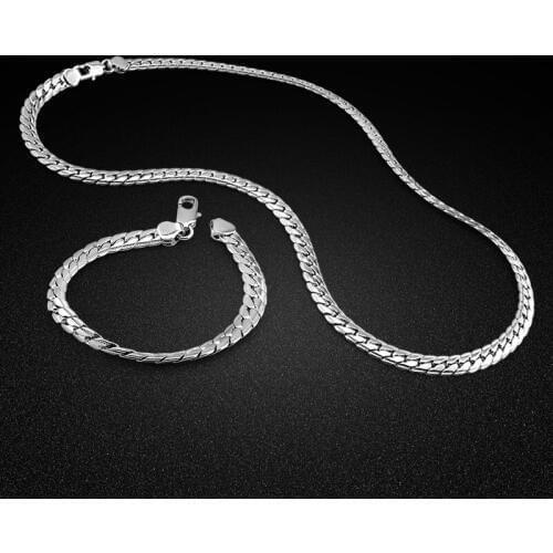 Fashion Men Silver Set 925 Sterling Silver Necklaces / Bracelets Solid Silver Jewelry Mens Charms Jewelry a Birthday present