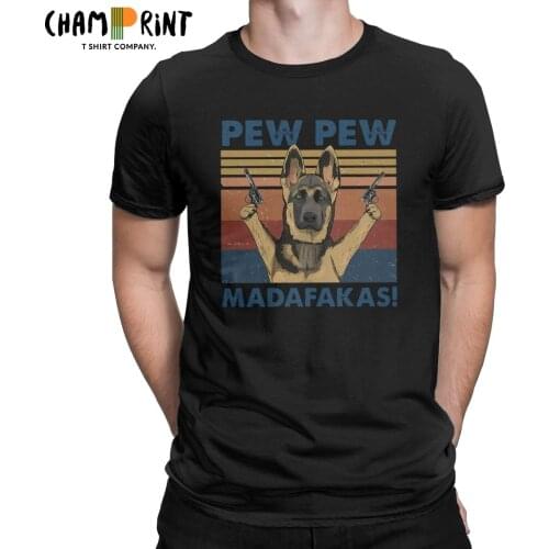 Men T-Shirts Dog Pew Pew Madafakas Vintage Retro Funny Cotton Tees Short Sleeve T Shirt O Neck Tops Plus Size
