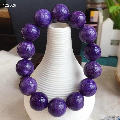Genuine Natural Purple Charoite Healing Round Beads Jewelry Women Bracelet 15mm Gemstone From Russia Big Women Men AAAAAA