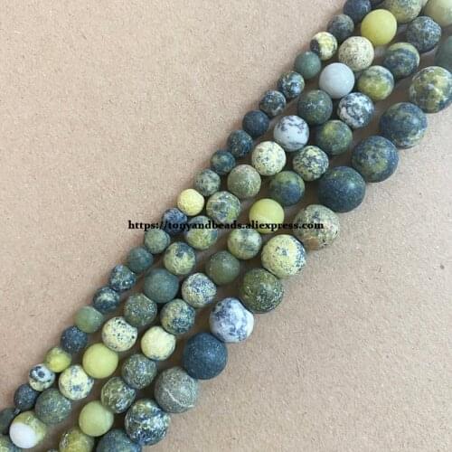 Natural Stone Matte Green Yellow Turquoise Round Loose Beads 15" Strand 6 8 10MM Pick Size For Jewelry Making DIY