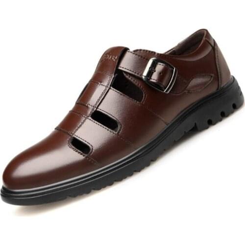 New mens sandals fashion leather bag root non-slip sandals lightweight and comfortable low-heel casual mens sandals