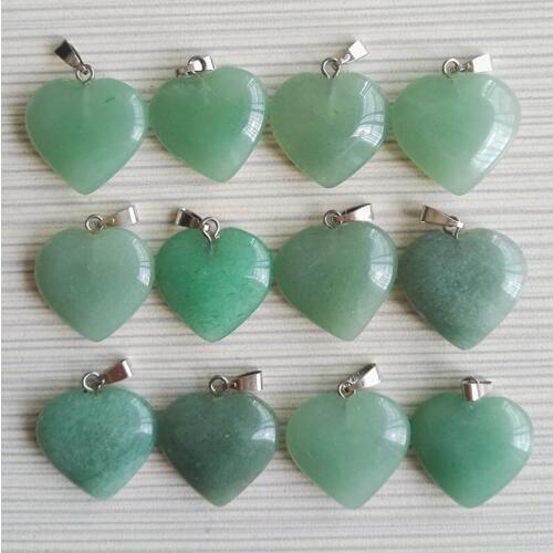 Wholesale 12pcs Fashion Natural Green Aventurine Stone Pendants Charm Hot Sell Heart pendant for jewelry making Free shipping