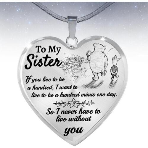 To My Sister/ Friend Metal Chain Necklace Epoxy Resin Love Heart Shape Pendant Necklace For Women Girls Jewelry gift