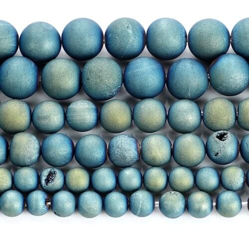 Natural Stone Plated Blue Smile Agates Charm Round Loose Beads For Jewelry Making DIY Necklace Bracelets Strand 6/8/10/12 MM