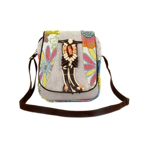 Hot national string appliques small shopping handbags Casual!Nice prints lady zipper&hasp shoulder bag All-match canvas Carrier