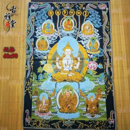 Fine embroidered Tibetan Buddha statues, silk embroidery, Nepalese golden silk thangka portraits,#04