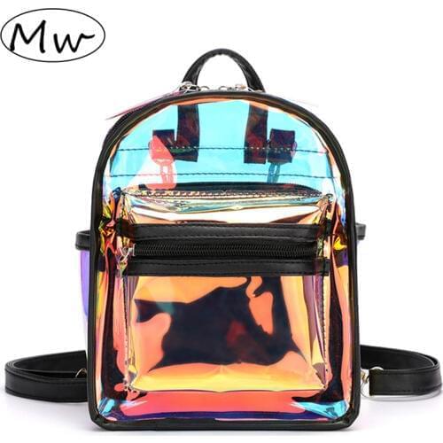 Clear Transparent Backpack Black Laser Mini Bags For Summer School Bagpack For Teenage Girls Travel Bag Kawaii Ita Bag Mochila