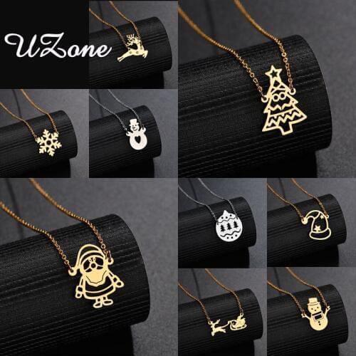 UZone Stainless Steel Christmas Pendant Necklace Hollow Snowflake Santa Claus Necklace For Women Xmas Best Gifts Jewelry