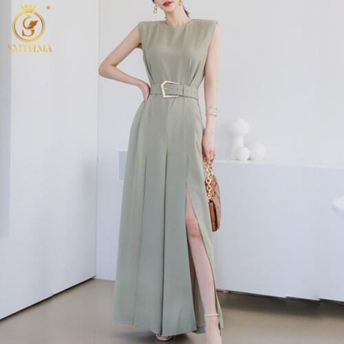 SMTHMA 2021 New Fashion Korean Temperament Slim Waist Split Wide Leg Jumpsuit Womens Sleeveless Summer Monos Mujer