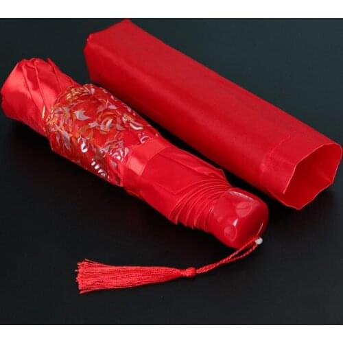 Wedding Umbrella Folding Wedding Red Umbrella Semi-Automatic Bride Marrying Umbrella Chinese Wedding Umbrella Rain