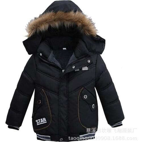 2021 New Winter Keeping Warm Boys Jacket Thick Fur collar Letter Hooded Windbreaker Outerwear For Kids Children Heavy Coats