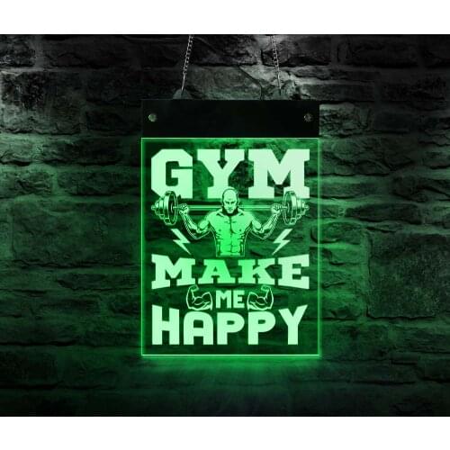 GYM Make Me Happy Weightlifting Home Decor LED Neon Sign Exercise Room Wall Hanging Lighting Fitness Business Displays Board