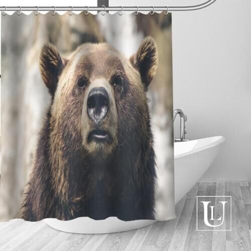 ShunQian Grizzly Bear Custom Shower Curtain Polyester Fabric Bath Screens Curtains For Bathroom 3D Waterproof Bath Curtain Hook