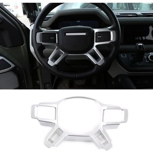 ABS Silver Car Steering Wheel Panel Frame Decoration Protection Cover For Land Rover Defender 110 2020-2021 Interior Accessories