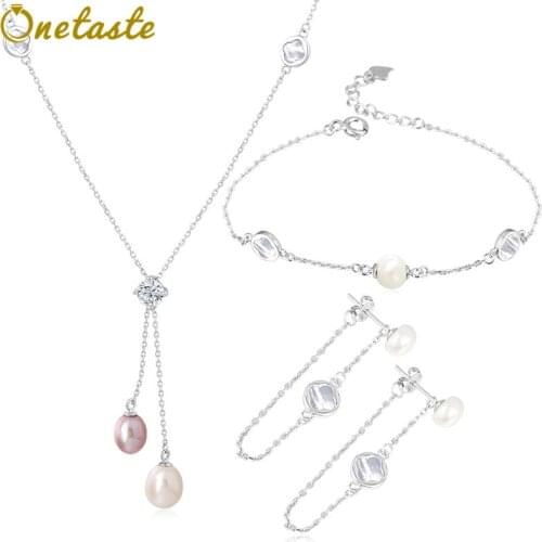 Korean Style Fresh Water Pearl Four Leaf Clover Tassels Earrings Bracelet Necklace Fashion DIY Blank Jewelry Base Tray Setting