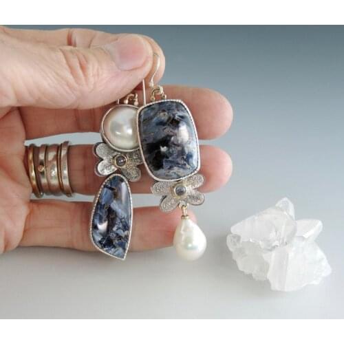 Bohemia Asymmetric Natural Stone Dangle Earrings for Women Irregular Pearl Ethnic Tribal Drop Earrings Statement Party Jewelry