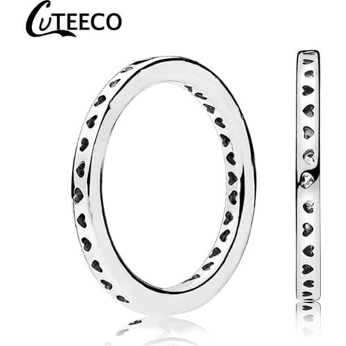CUTEECO Simple Hollow Love Heart Wedding Rings for Women Silver Color Stacked Ring Fashion Jewelry Gifts Anillos Mujer