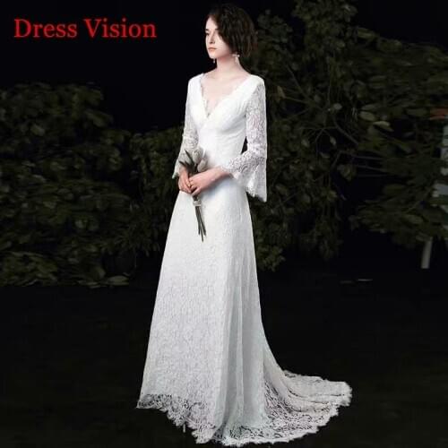 Wedding Dress платья Lace Elegant Bride Gown Vestido De Novia Robe De Mariage Tulle Floor-Length Three Quarter Sleeve Lace-Up