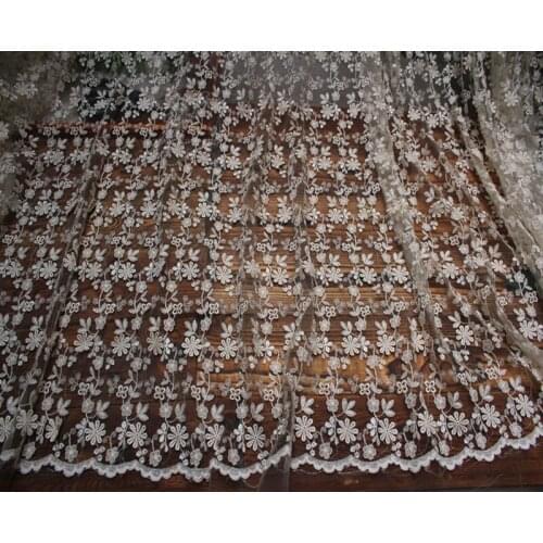 98cm or 38.6"*1Y Cream-White Floral Embroidered Tulle Lace Fabric Bridal Wedding Fabric