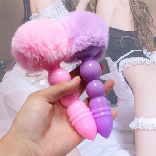 Anal Dildo Butt Plug Tail Plugs Beads Sex Toys for Women Men Couples Rabbit Tail Anal Plug Adult Game