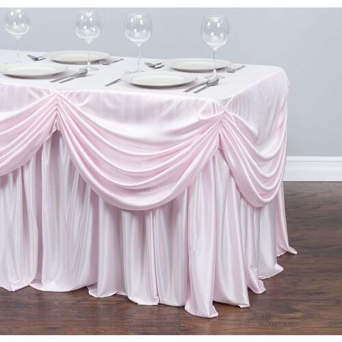 4ft White Ice Silk Table Skirt With Swag For Wedding Party Banquet Free Shipping