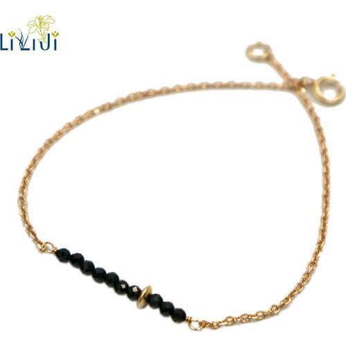Lii Ji Black Spinel Chain Bracelet 925 Sterling Silver Gold Plated Natrual Gemstone Sparkling Bracelet Fashion Delicate Jewelry