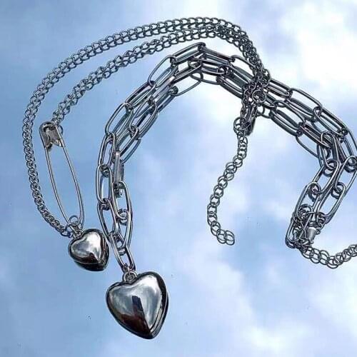 90s Aesthetic Metal Pin Peach Heart Pendant Necklace for Women Y2K Jewelry Punk INS Couple Necklace Egirl Fashion Friends Gifts