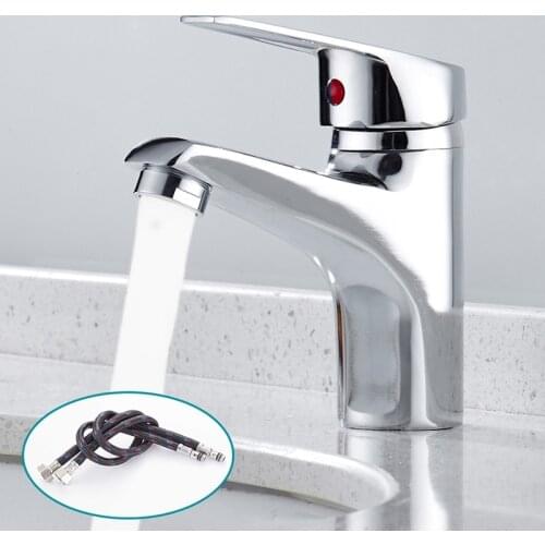 QUEEXU Bathroom Basin Faucet Chrome Single Handle Kitchen Tap Faucet Mixer Hot and Cold Water Hose Chrome Bathroom Accessory