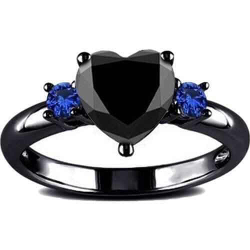 Trendy Crystal Love Heart Charm Black Finger Ring For Women Accessories Wedding Ring Valentines Day Gift