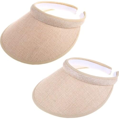 L93F Women Ladies Summer Weave Straw Empty Top Beach Clip-On Solid Color Large Wide Brim UV Protection Breathable Sun Visor