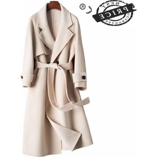 Winter Female Jacket 100% Real Wool Coat Women Clothes 2021 Autumn Coat Korean Slim Fit Ladies Woolen Coats + Belt 166aaa