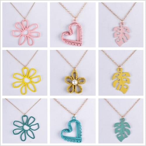 Lacquer rubber color heart pearl bead flower leaf necklace glitter pendant necklace choker fashion costume jewellery women girl