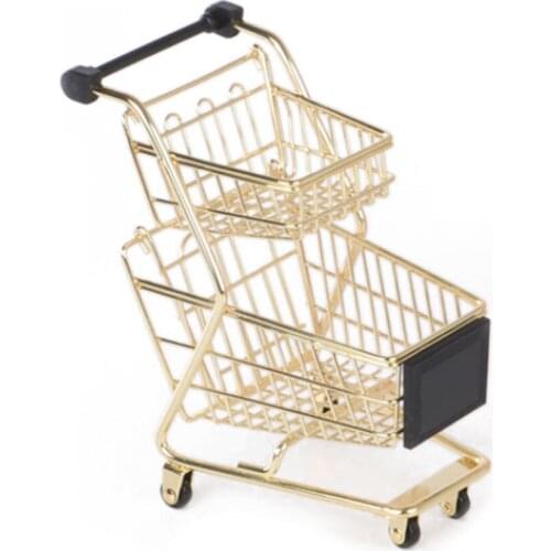 Metal Simulation Miniature Furniture Toys Double-Deck Mini Supermarket Handcart Cart Model Storage Toy for Children Gift
