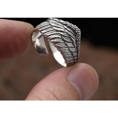 Vintage Angel Wings Mens Ring Antique Silver Plated Adjustable Opening Anniversary Ring FOR Men Women Jewelry Gifts Accessories