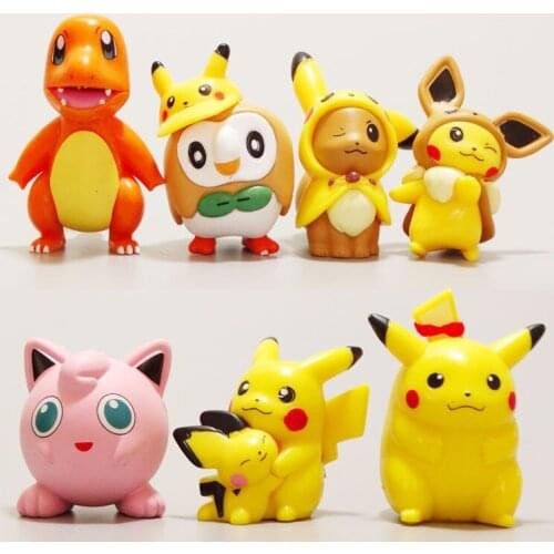 7-piece set Pikachu doll model doll toy Pokemon action doll anime model birthday gift Pokemon series ornaments trend blind box