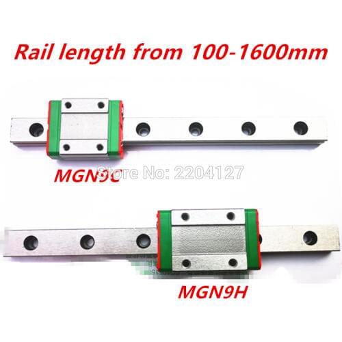 NEW 9mm Linear Guide MGN9 100 150 200 250 300 350 400 450 500 550 600 650 mm linear rail + MGN9H or MGN9C block 3d printer CNC