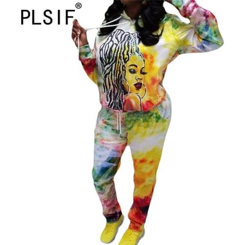 New Style Hoodies Tops And Long Pant Suit Novelty Print Pant Set Ladies Sporty 2 Pieces Sweatsuits