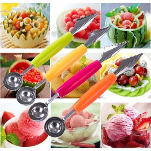 2 In 1 Fruit Carving Gadge Knife Fruit Platter Cream Ball Spoon DIY Fruit Carving Tool Watermelon Cutter Slicer Fruit Tools